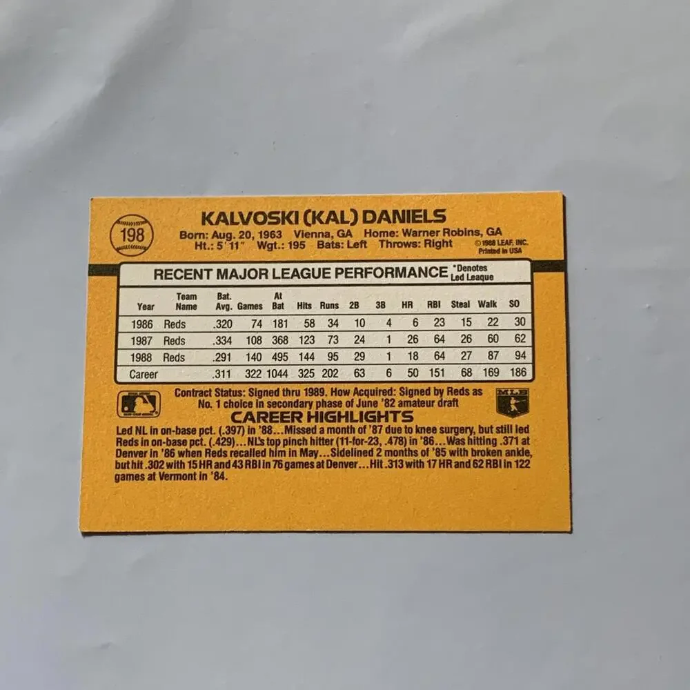 1989 Donruss Kal‎ Daniels Cincinnati Reds Baseball Card